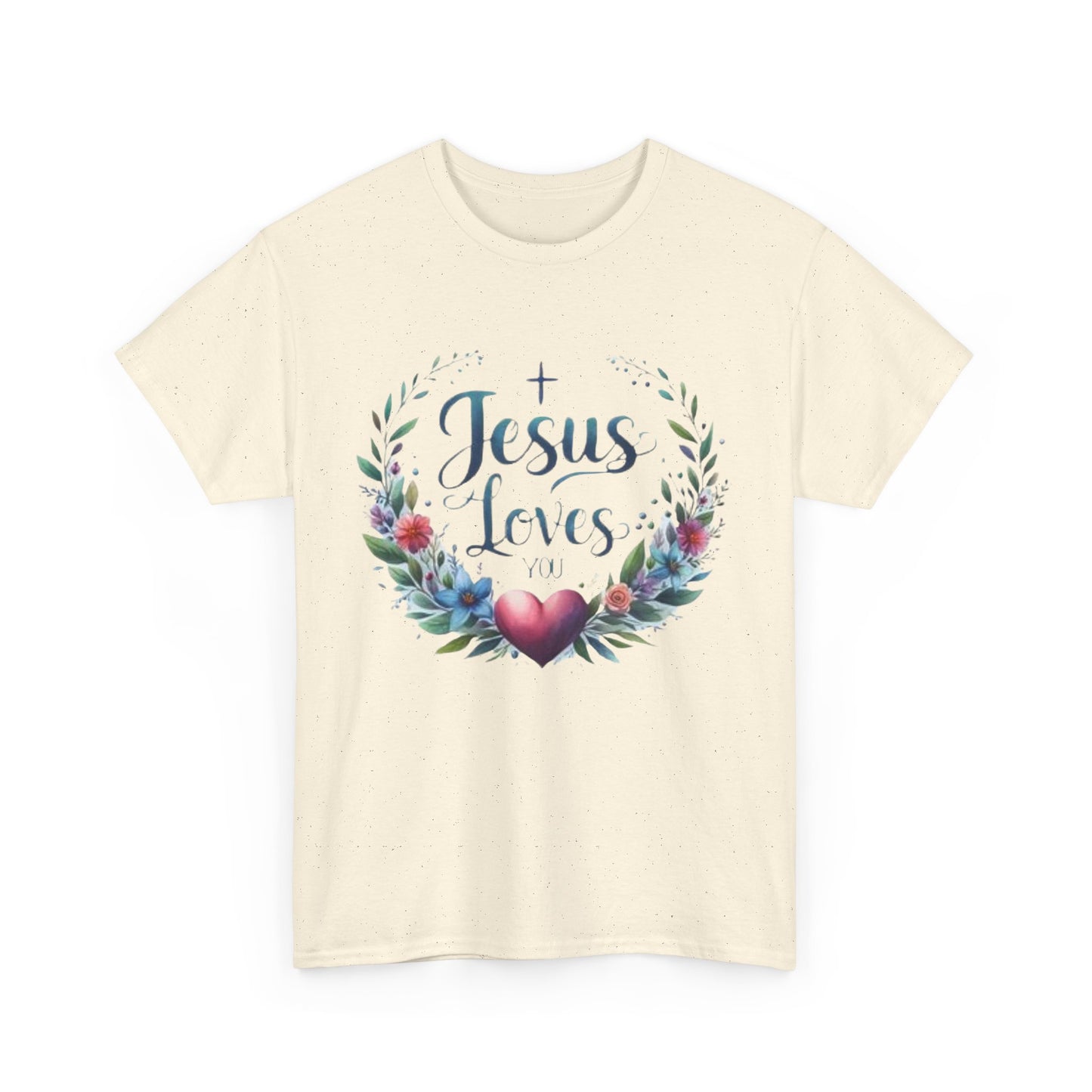 JESUS LOVES YOU - Unisex Heavy Cotton Tee - Floral Design, Comfortable & Inspirational