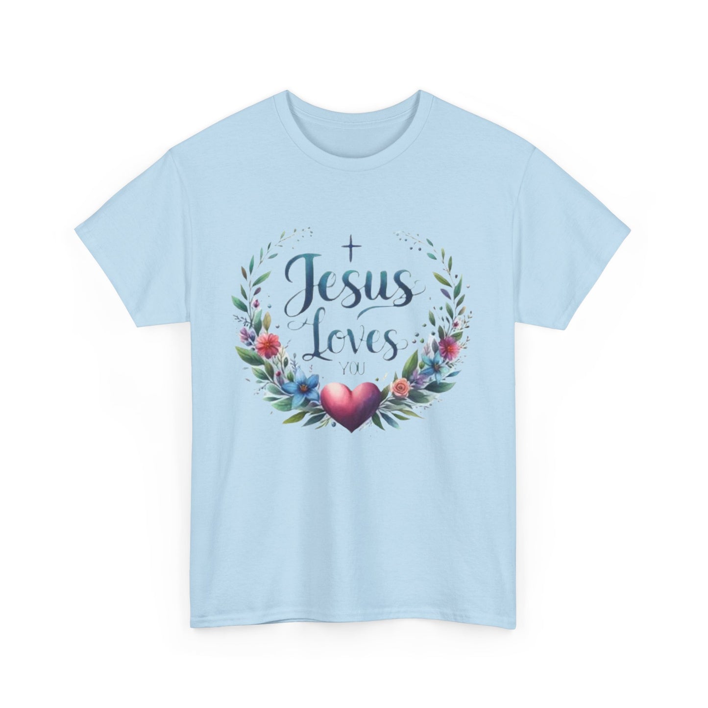 JESUS LOVES YOU - Unisex Heavy Cotton Tee - Floral Design, Comfortable & Inspirational