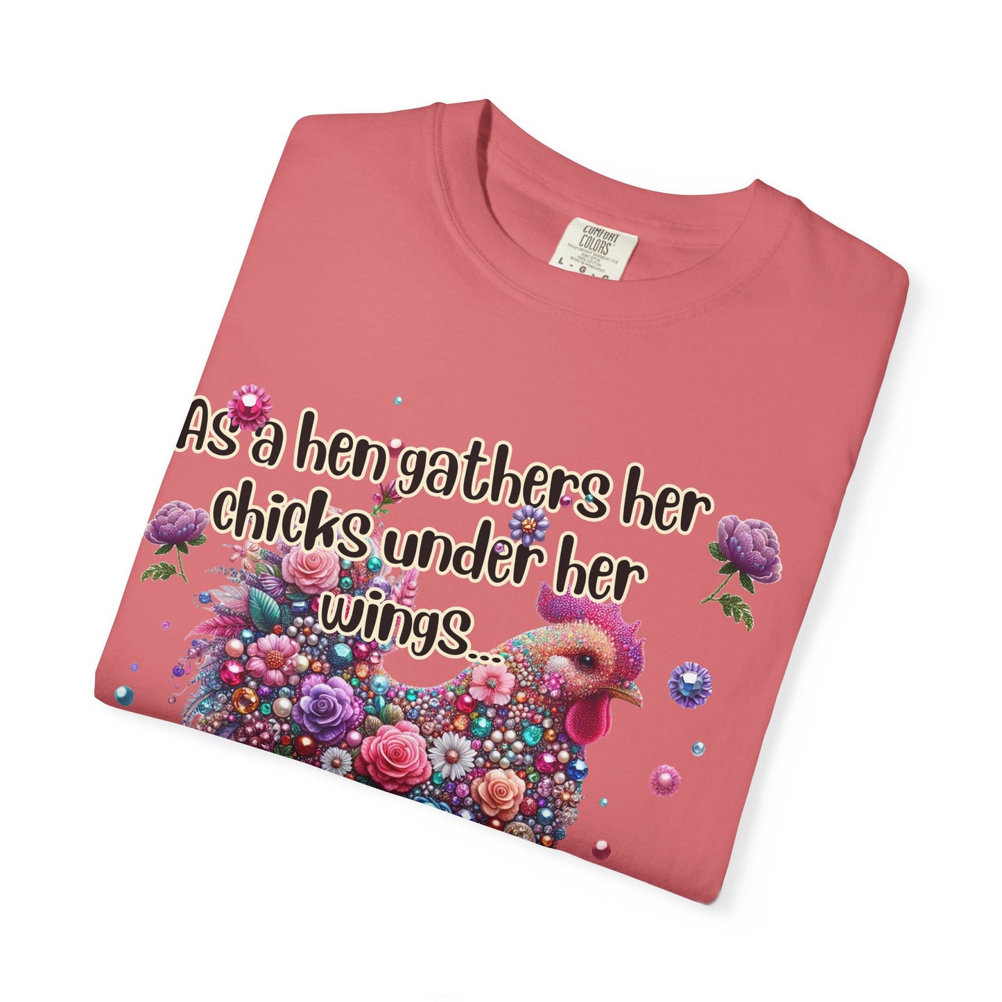 Under His Wings" Jeweled Chicken Tee – Matthew 23:37