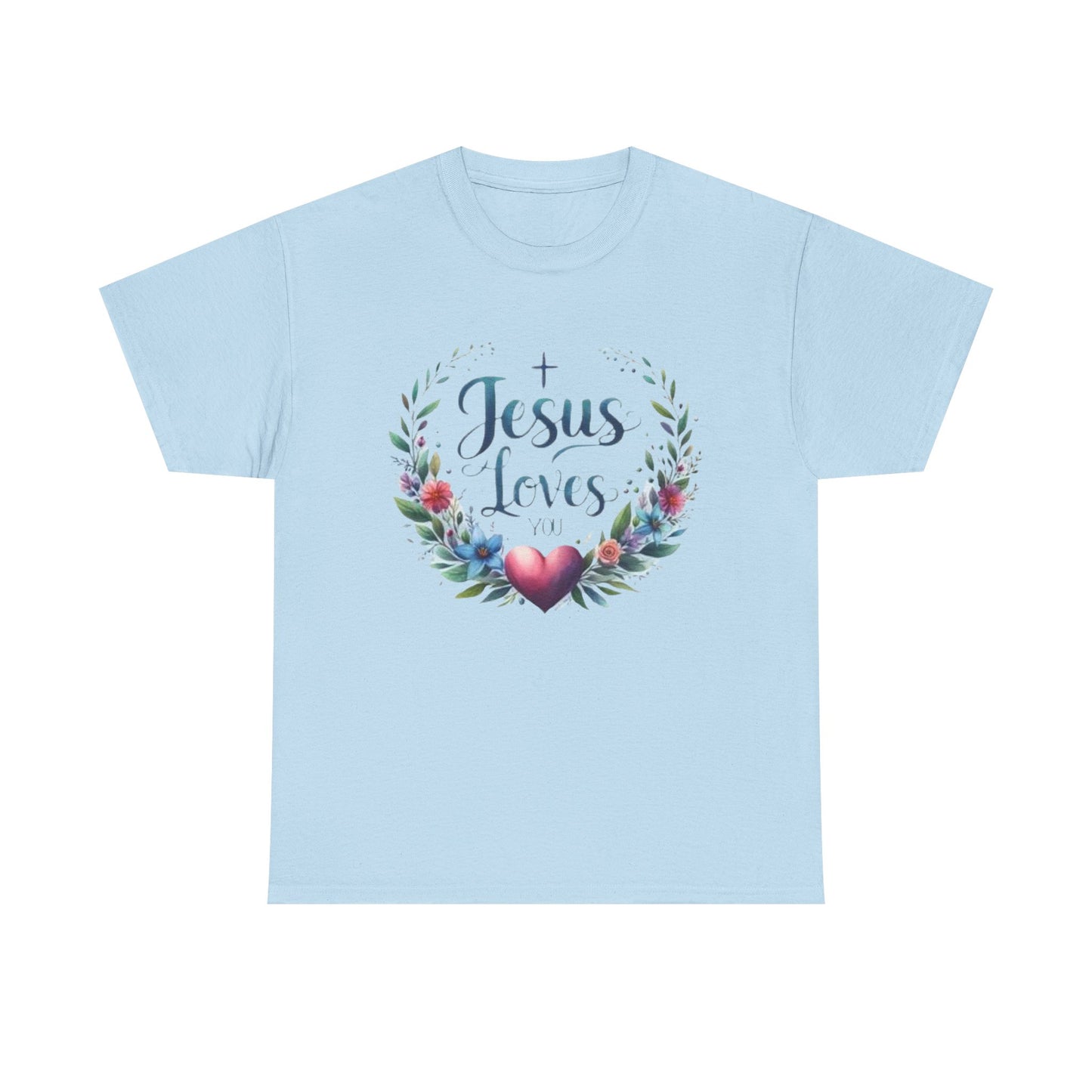 JESUS LOVES YOU - Unisex Heavy Cotton Tee - Floral Design, Comfortable & Inspirational