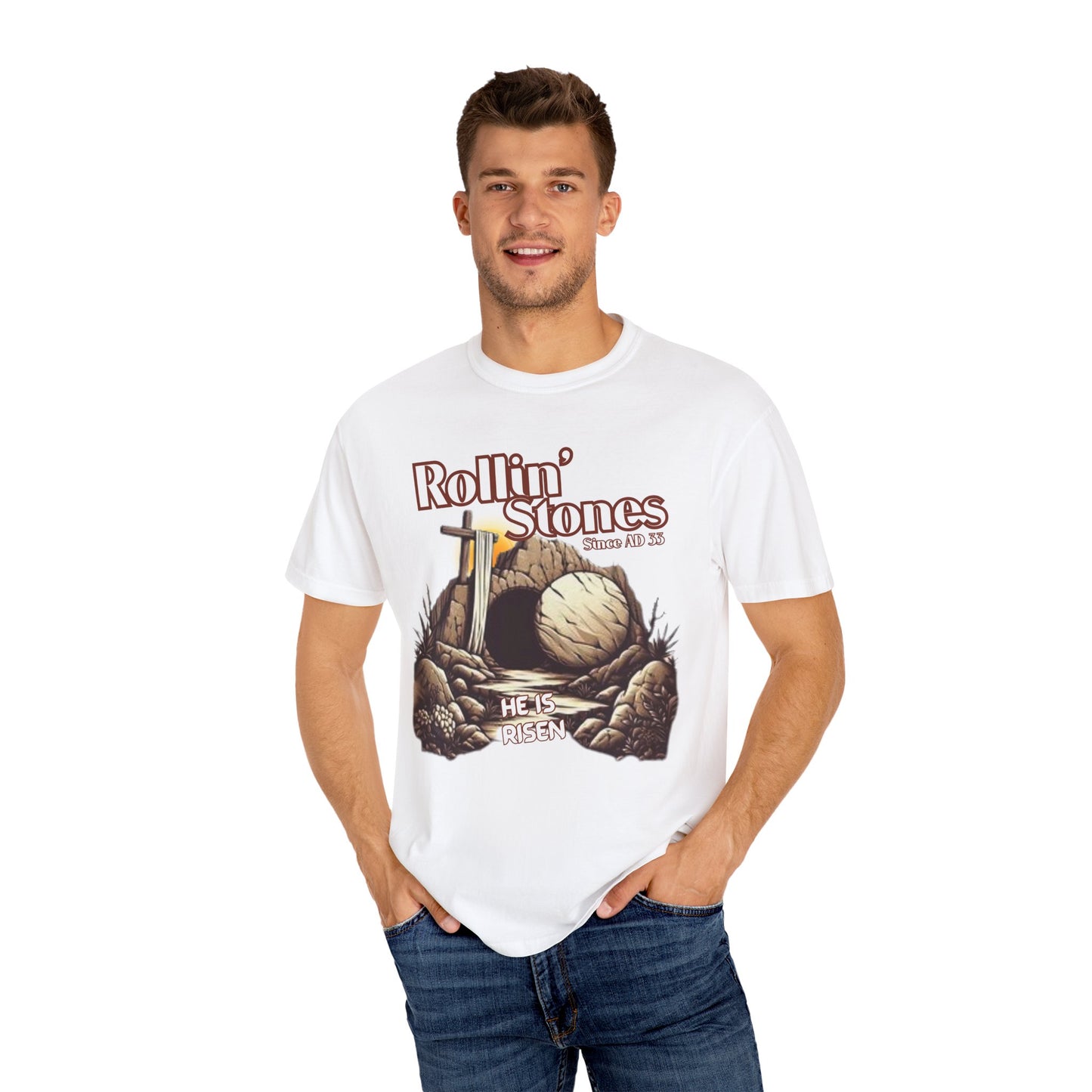 Inspirational Unisex T-Shirt - 'Rollin' Stones' Design - He's Risen