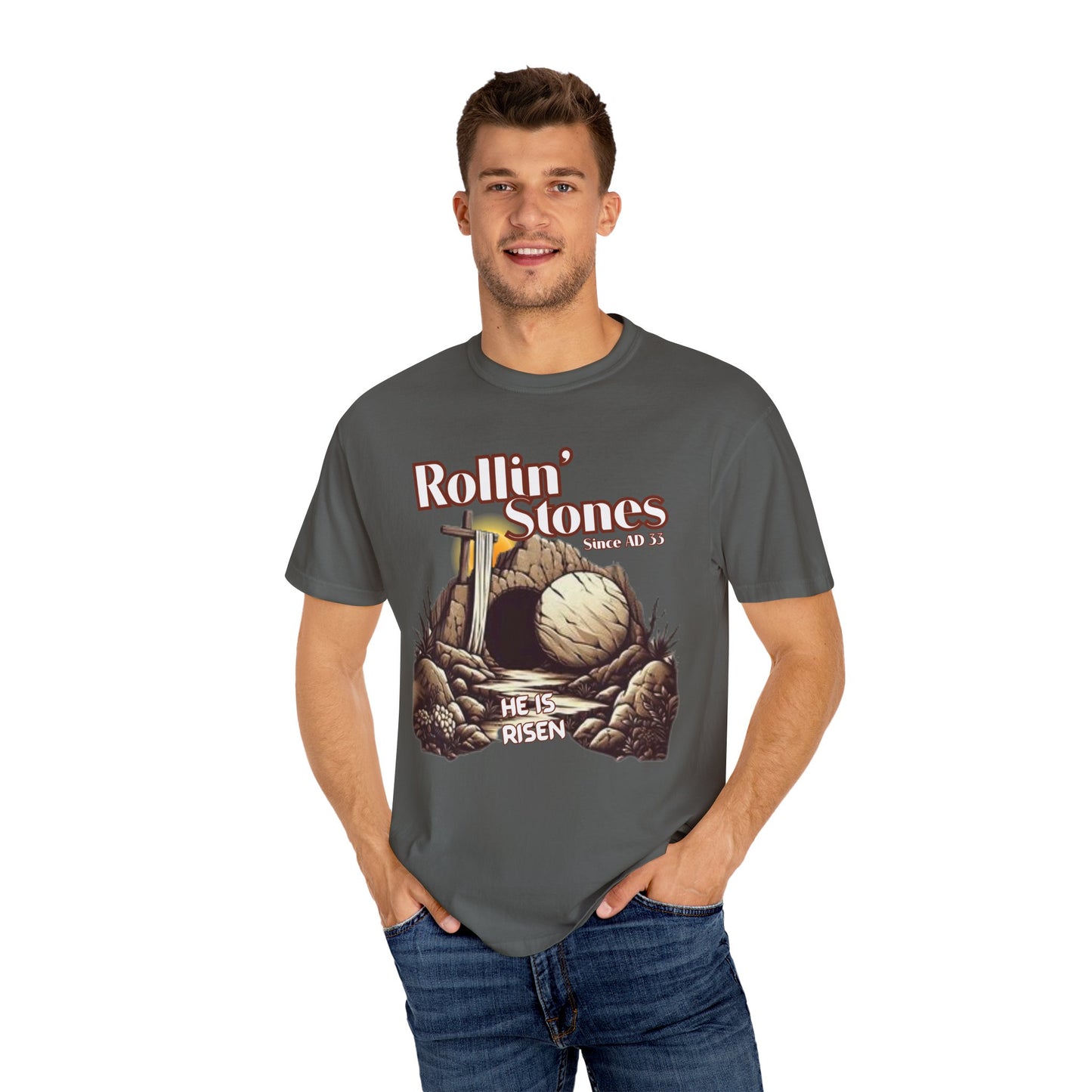 Inspirational Unisex T-Shirt - 'Rollin' Stones' Design - He's Risen