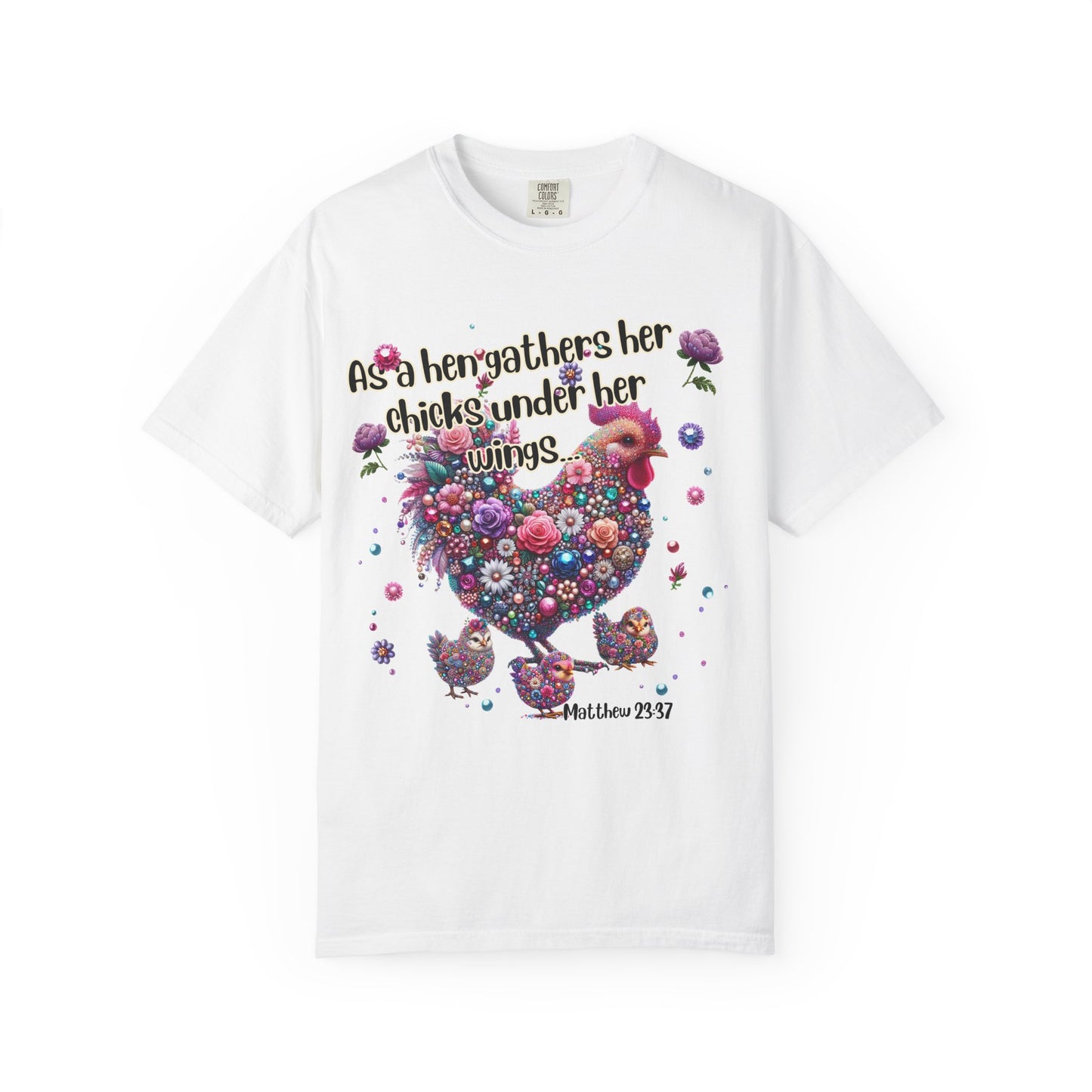 Under His Wings" Jeweled Chicken Tee – Matthew 23:37