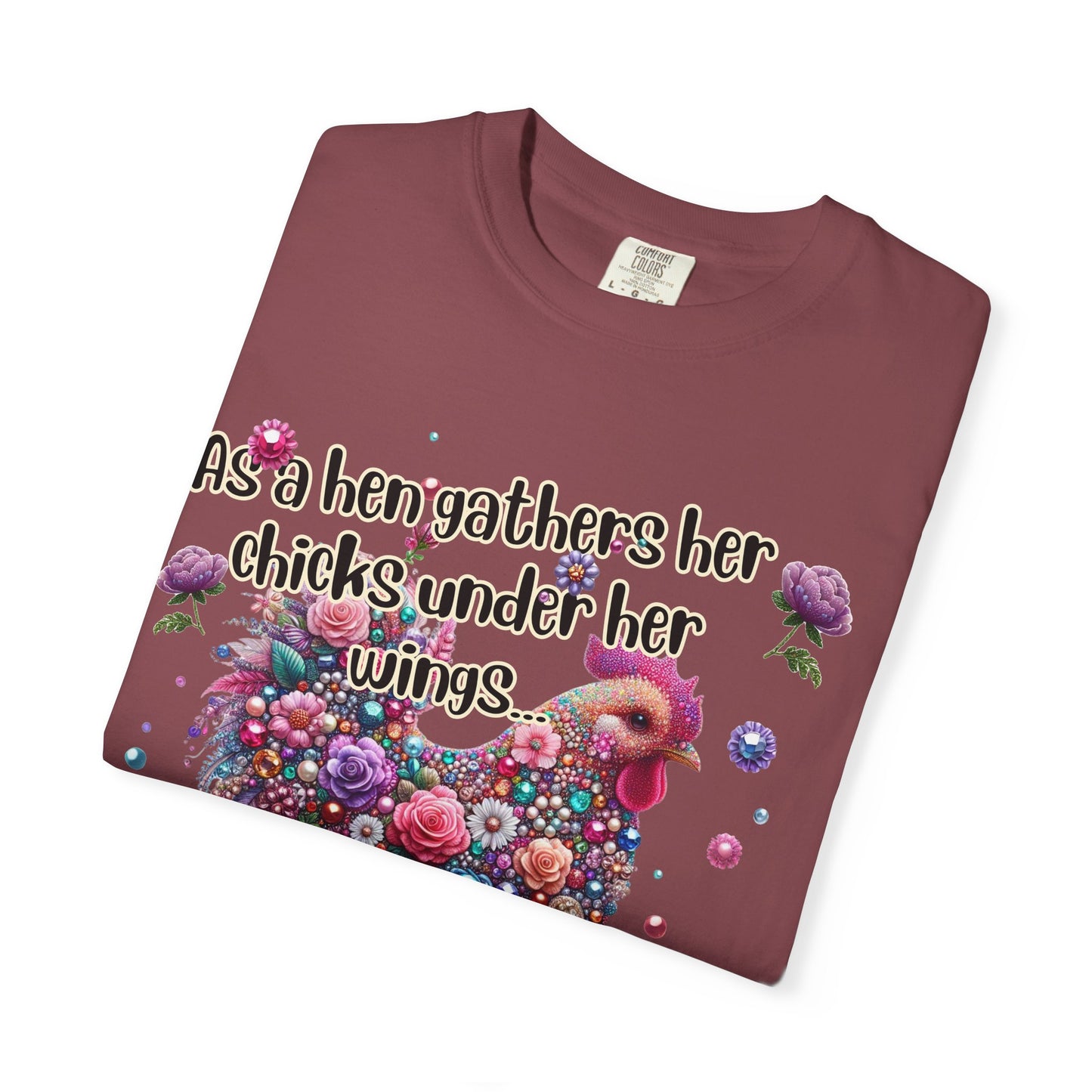 Under His Wings" Jeweled Chicken Tee – Matthew 23:37