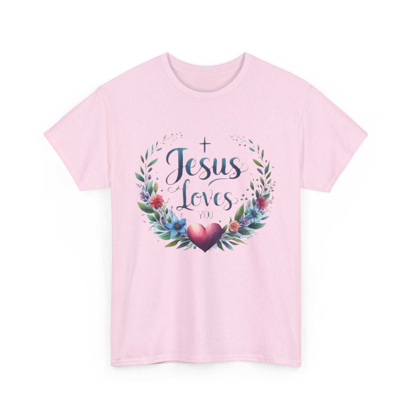 JESUS LOVES YOU - Unisex Heavy Cotton Tee - Floral Design, Comfortable & Inspirational