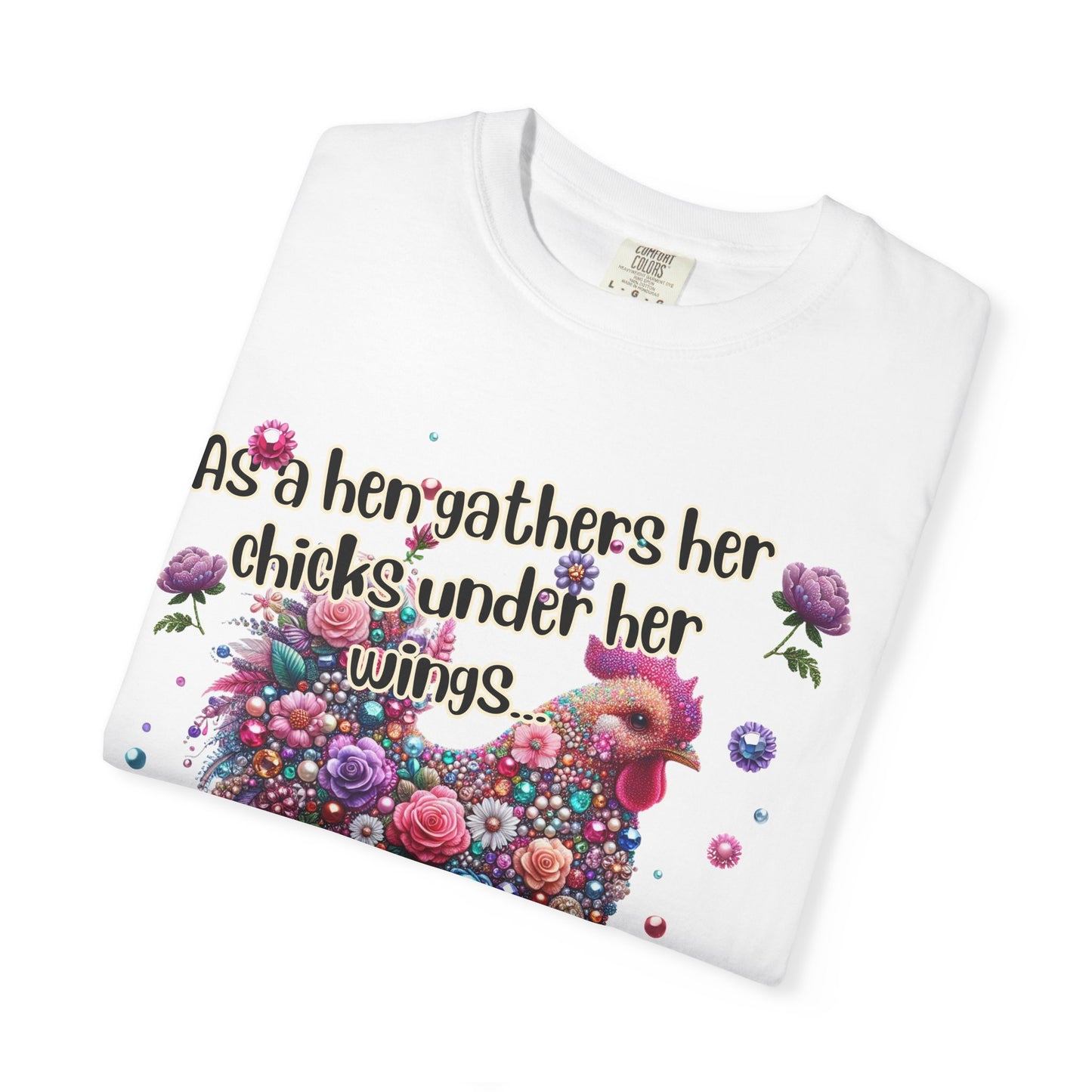 Under His Wings" Jeweled Chicken Tee – Matthew 23:37