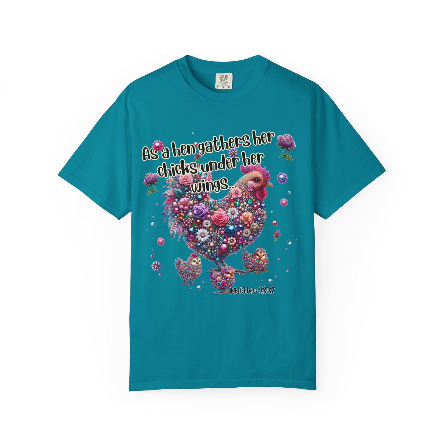 Under His Wings" Jeweled Chicken Tee – Matthew 23:37