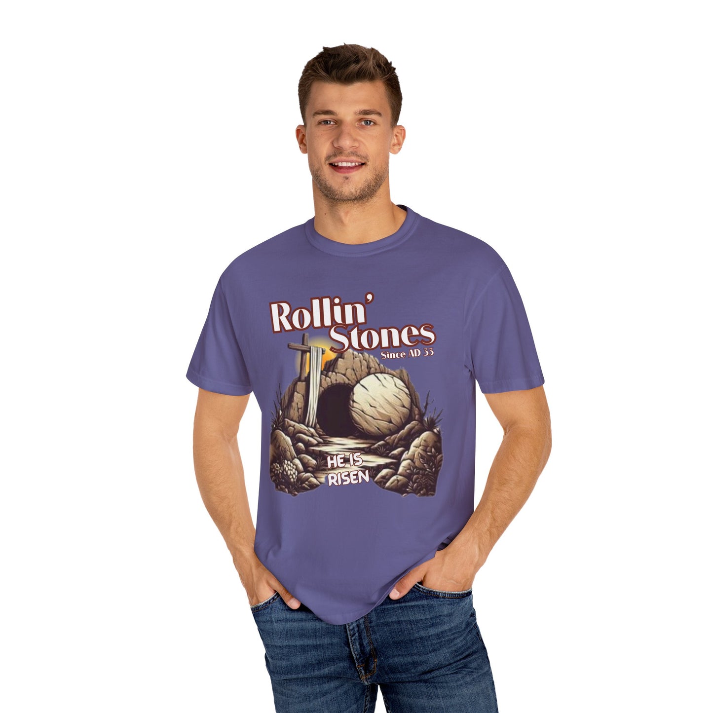 Inspirational Unisex T-Shirt - 'Rollin' Stones' Design - He's Risen