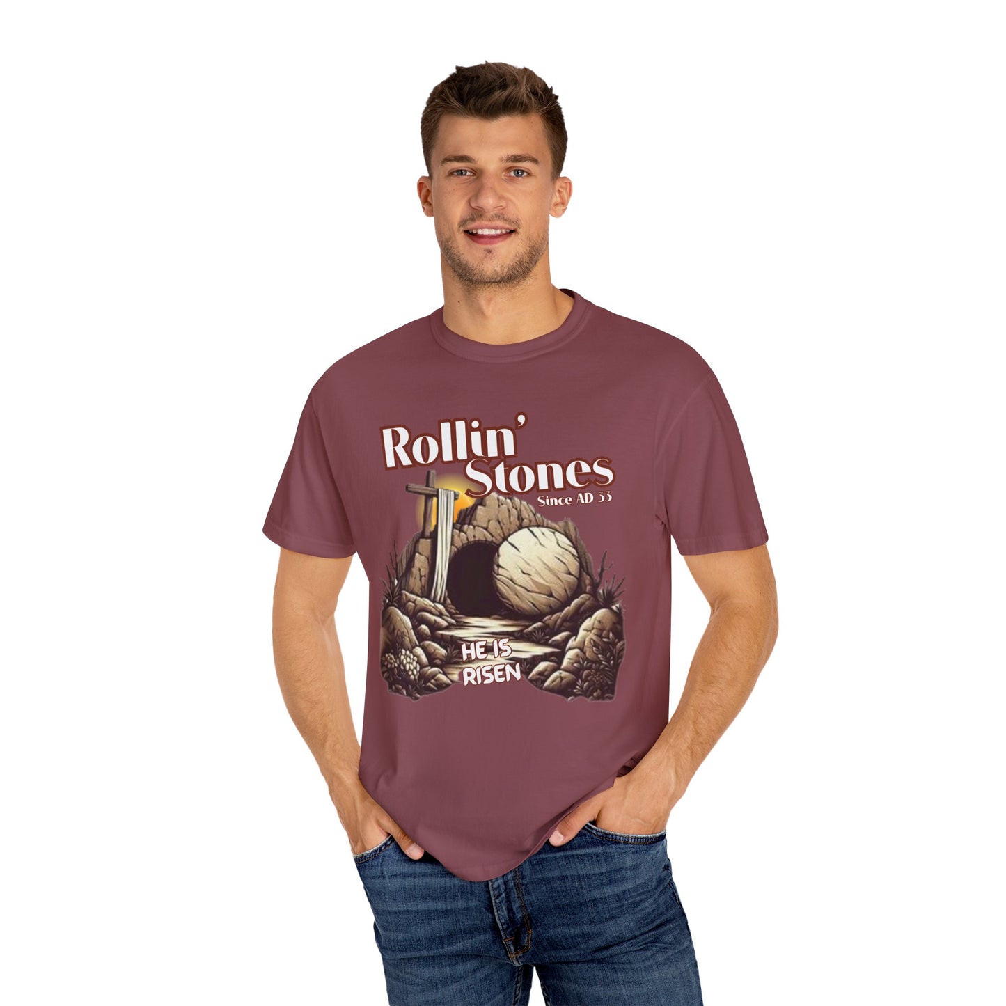 Inspirational Unisex T-Shirt - 'Rollin' Stones' Design - He's Risen