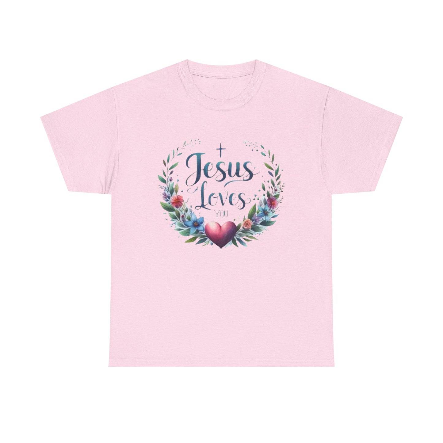 JESUS LOVES YOU - Unisex Heavy Cotton Tee - Floral Design, Comfortable & Inspirational