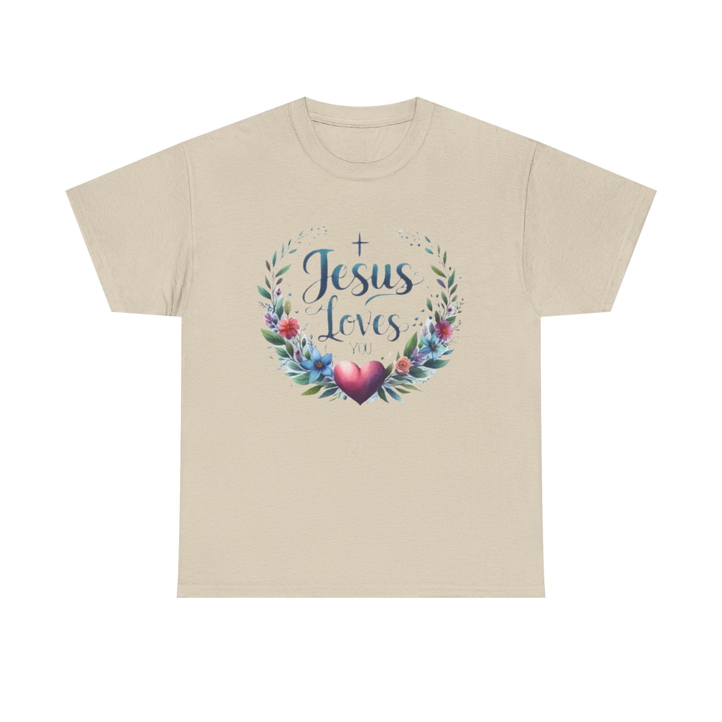 JESUS LOVES YOU - Unisex Heavy Cotton Tee - Floral Design, Comfortable & Inspirational