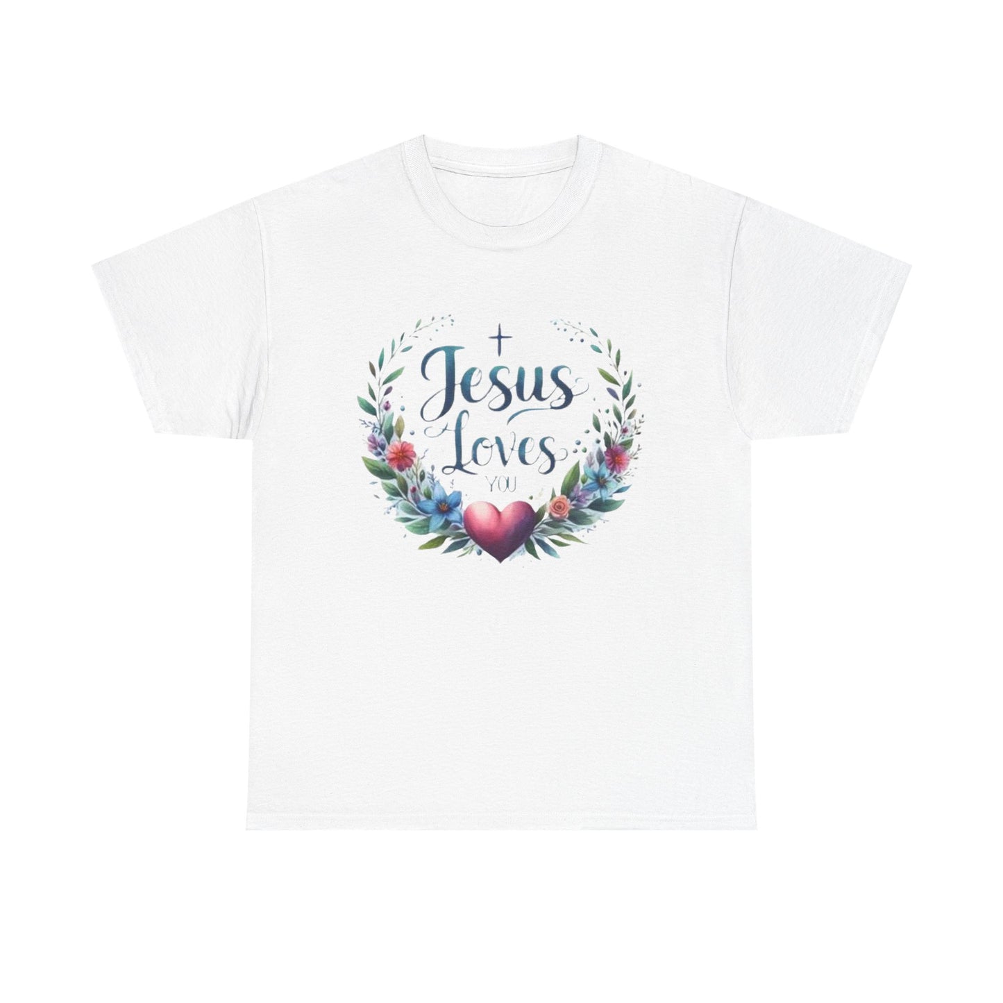 JESUS LOVES YOU - Unisex Heavy Cotton Tee - Floral Design, Comfortable & Inspirational