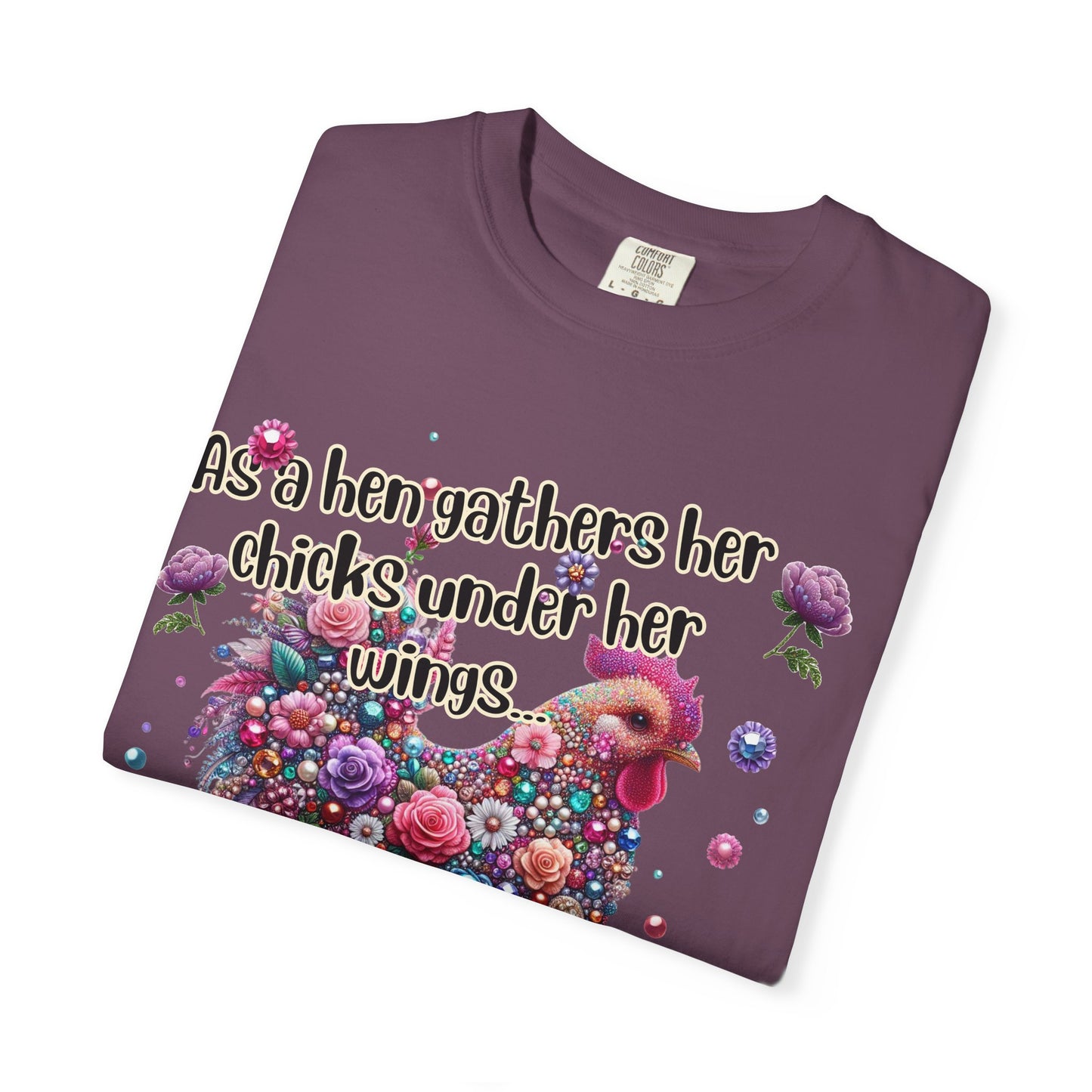 Under His Wings" Jeweled Chicken Tee – Matthew 23:37