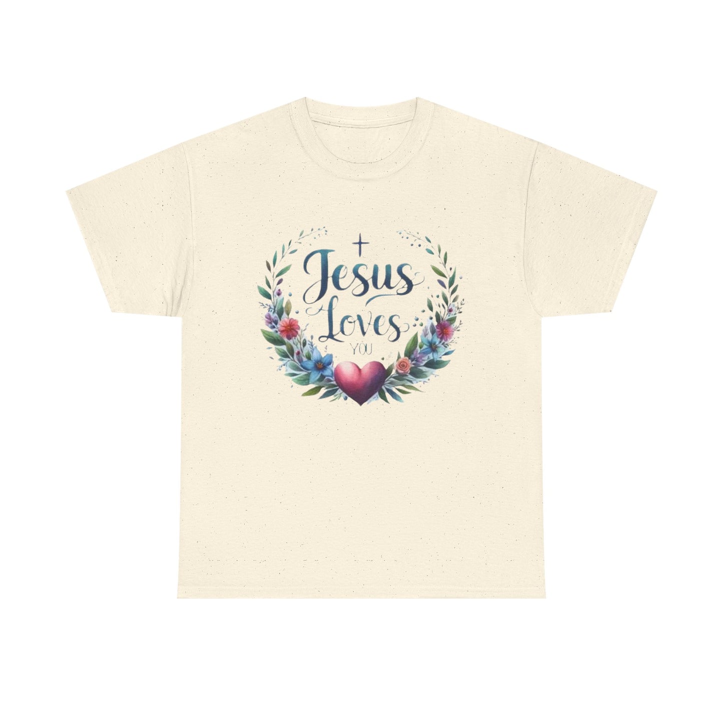JESUS LOVES YOU - Unisex Heavy Cotton Tee - Floral Design, Comfortable & Inspirational