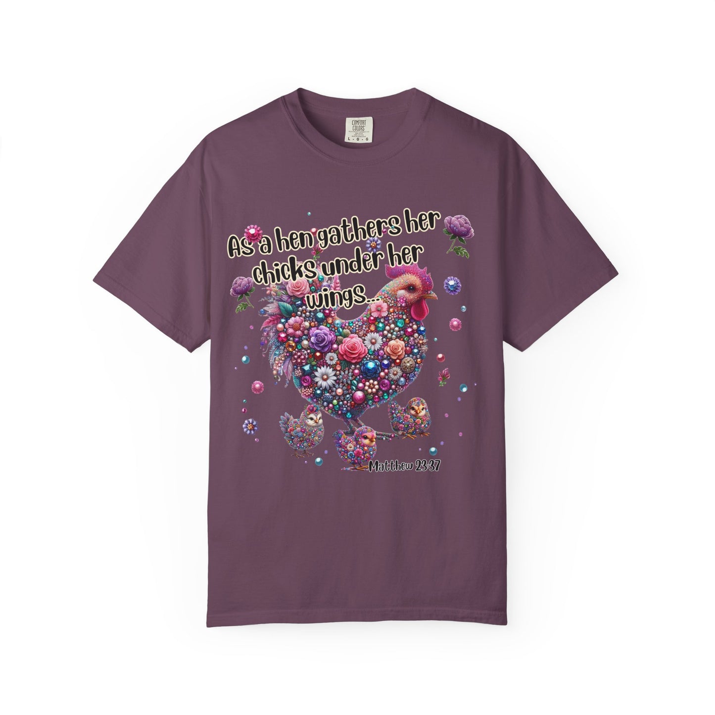 Under His Wings" Jeweled Chicken Tee – Matthew 23:37
