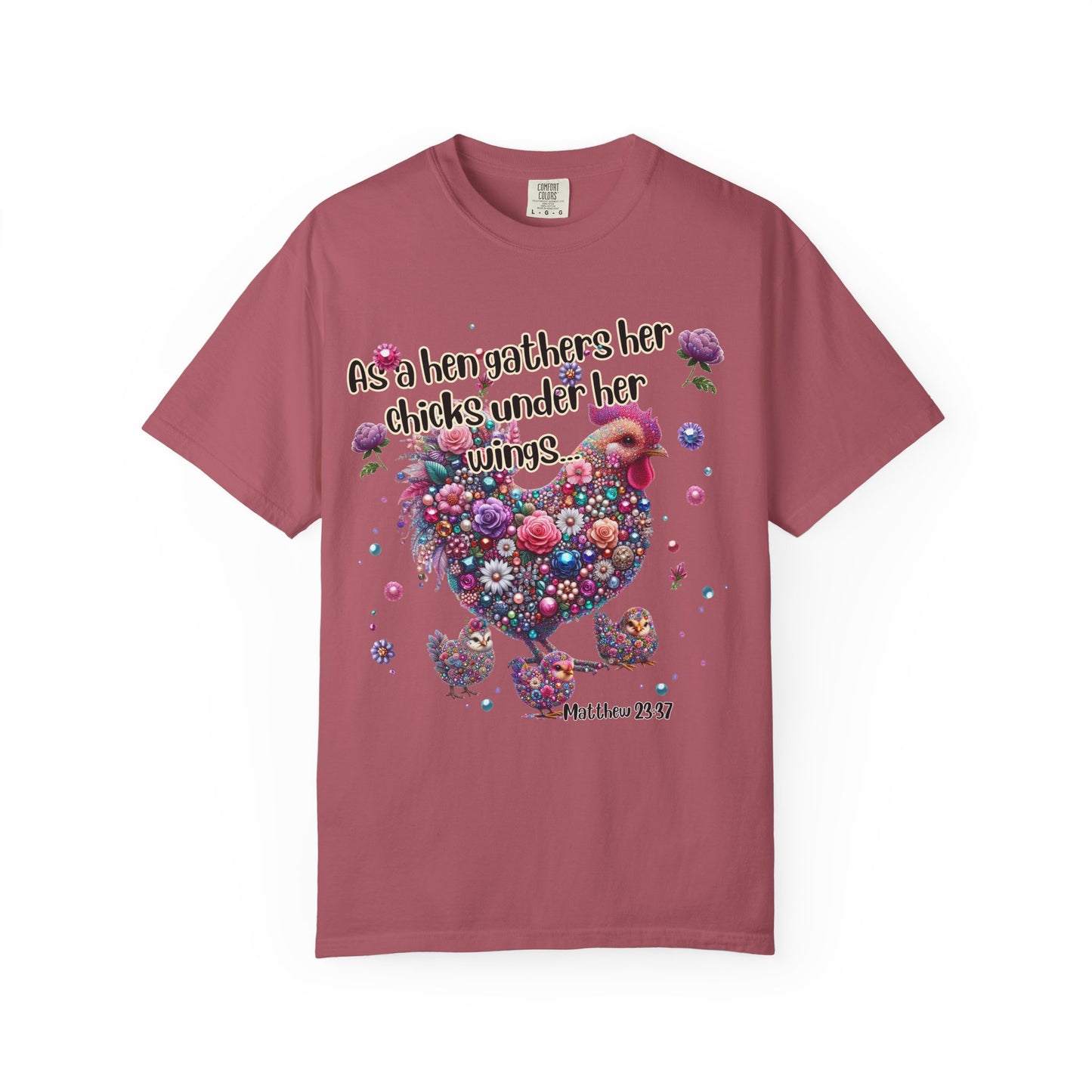 Under His Wings" Jeweled Chicken Tee – Matthew 23:37