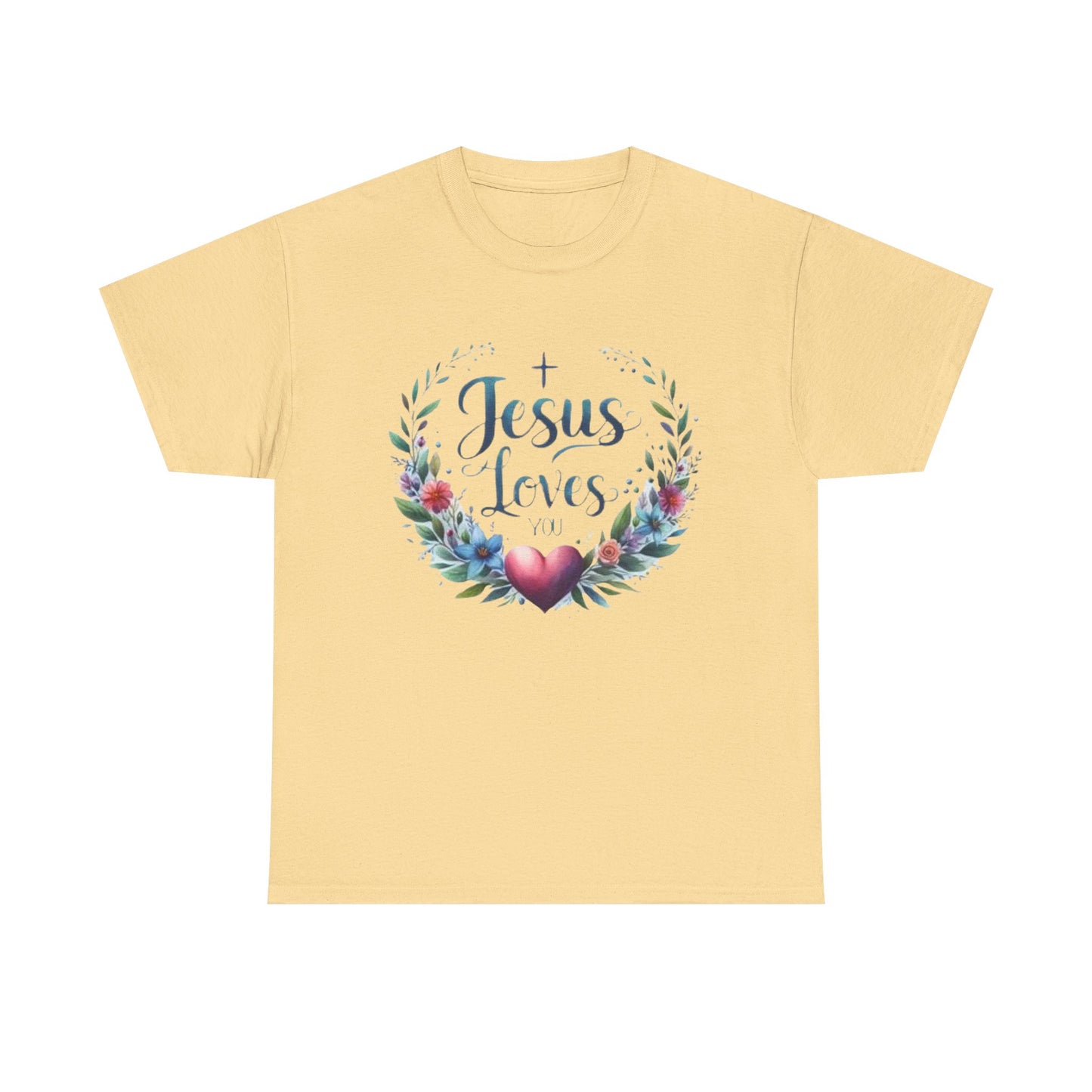 JESUS LOVES YOU - Unisex Heavy Cotton Tee - Floral Design, Comfortable & Inspirational