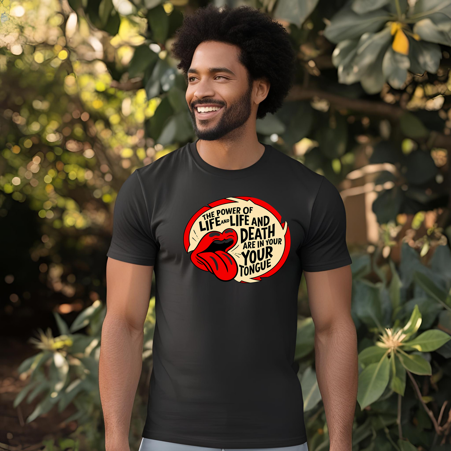 Life and Death Are in Your Tongue Unisex Heavy Cotton Tee - Creative Graphic Shirt