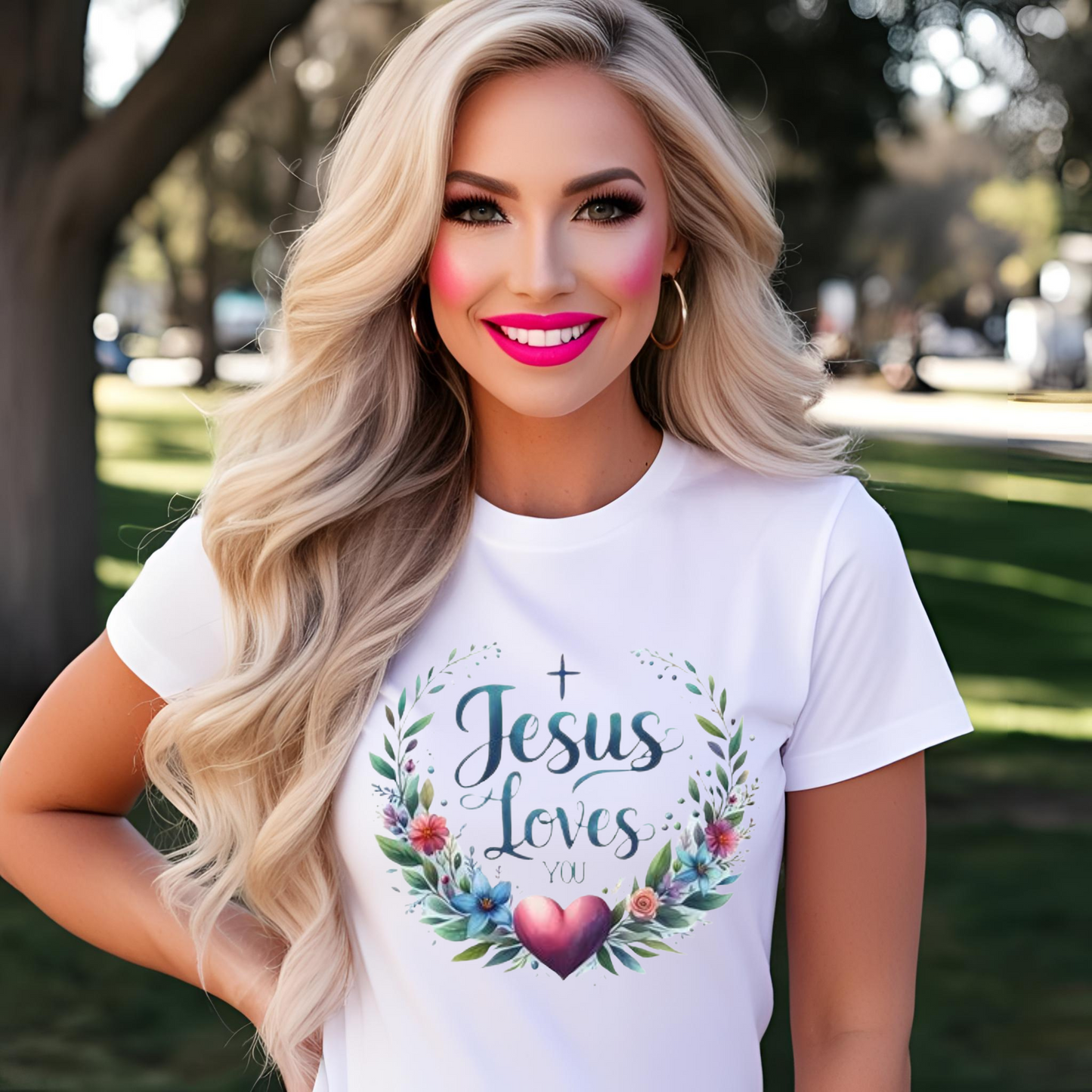 JESUS LOVES YOU - Unisex Heavy Cotton Tee - Floral Design, Comfortable & Inspirational