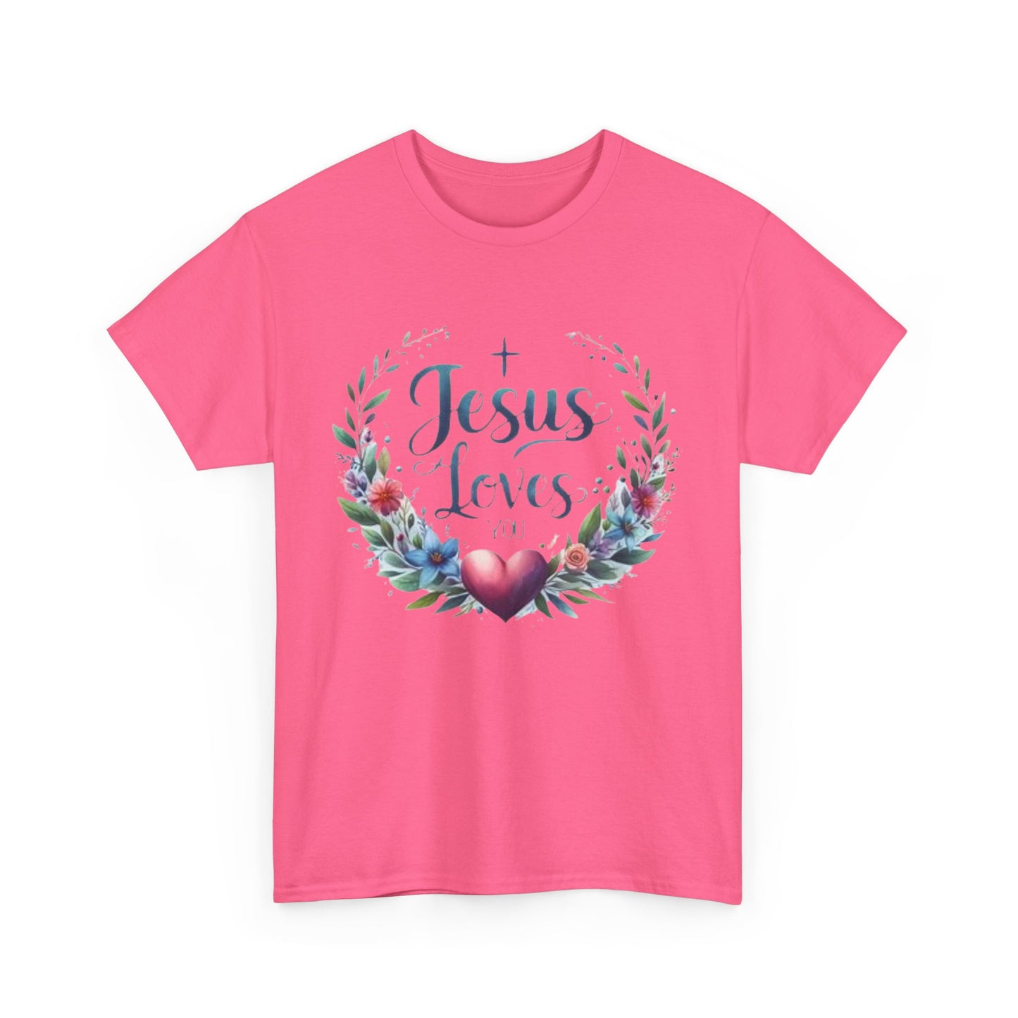 JESUS LOVES YOU - Unisex Heavy Cotton Tee - Floral Design, Comfortable & Inspirational