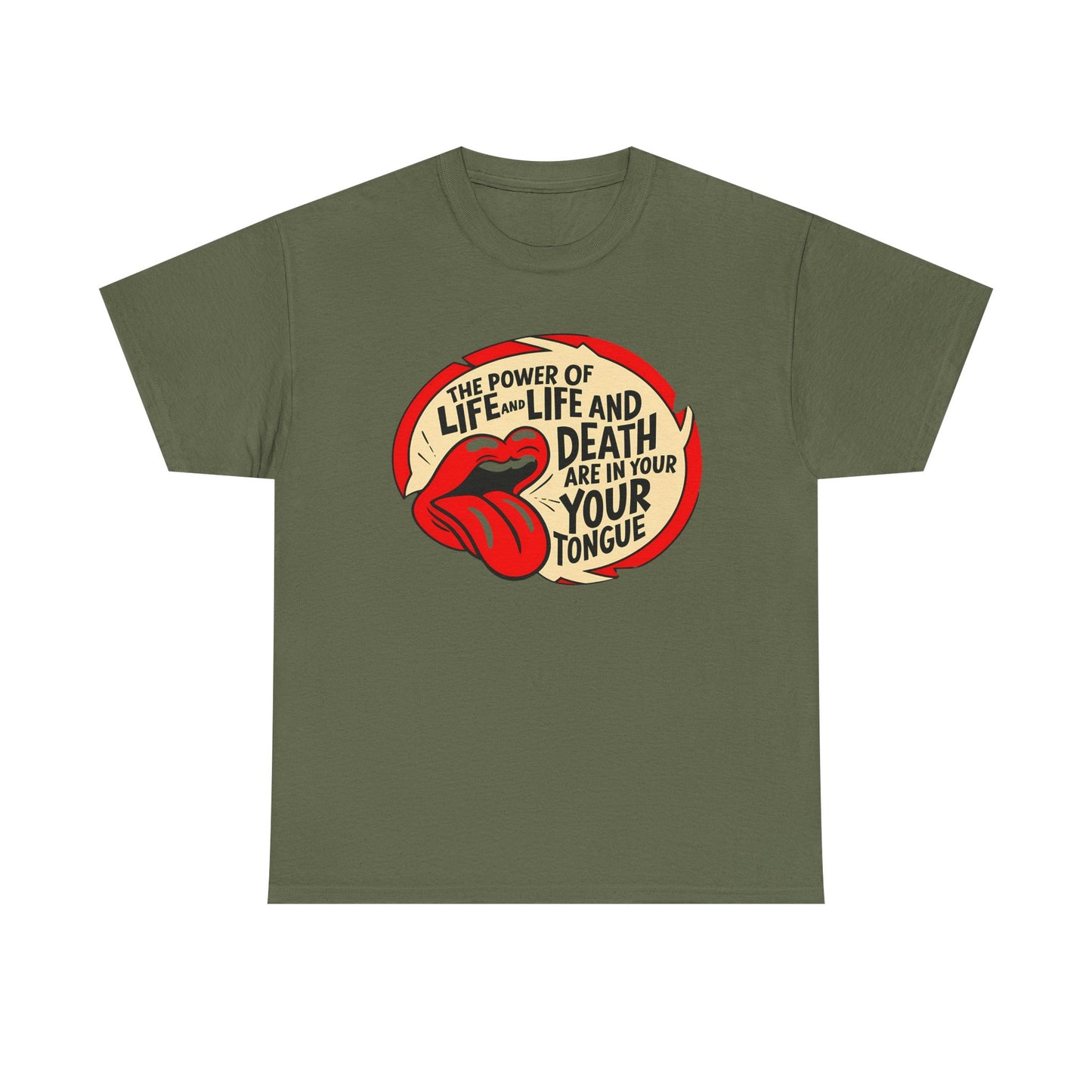 Life and Death Are in Your Tongue Unisex Heavy Cotton Tee - Creative Graphic Shirt