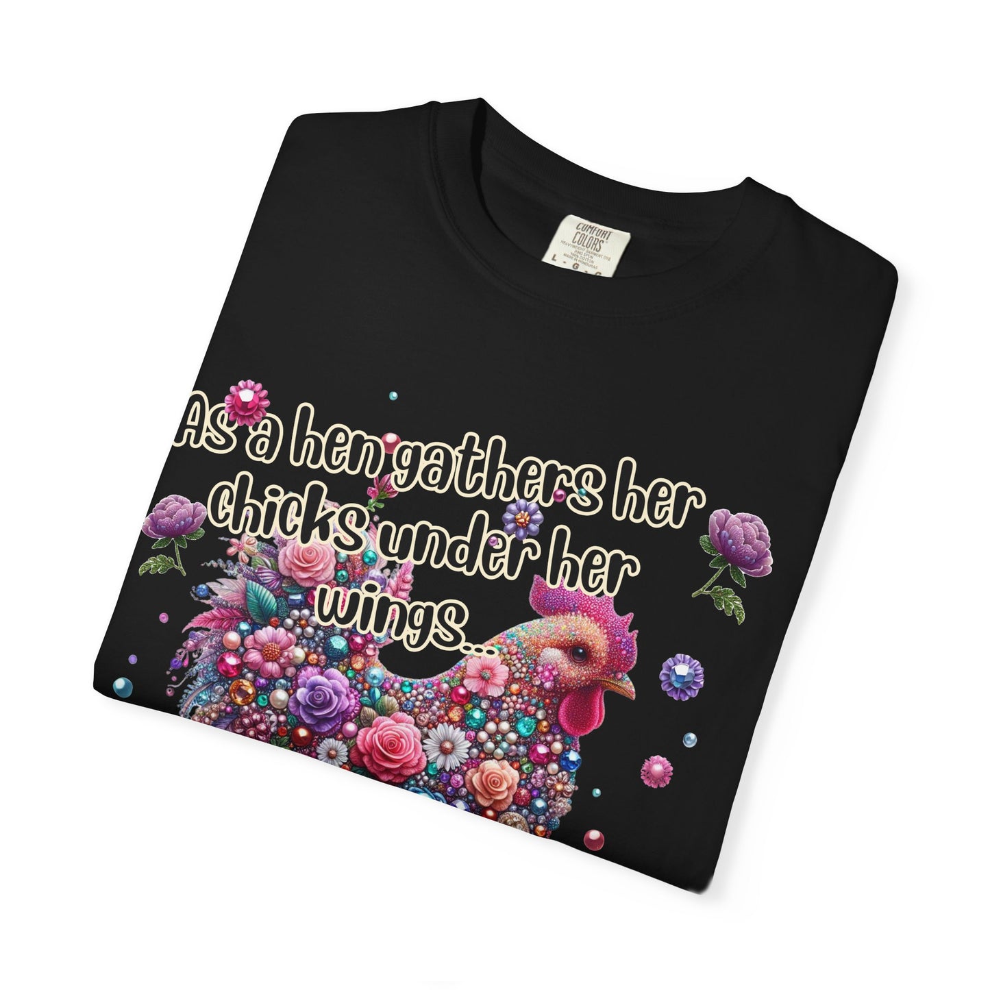 Under His Wings" Jeweled Chicken Tee – Matthew 23:37