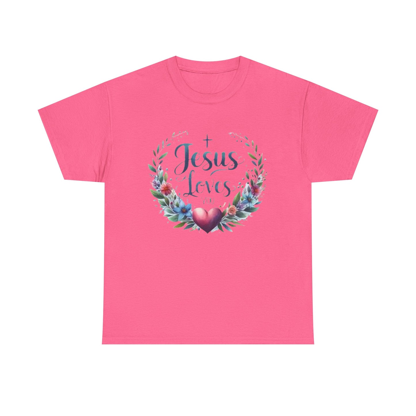 JESUS LOVES YOU - Unisex Heavy Cotton Tee - Floral Design, Comfortable & Inspirational