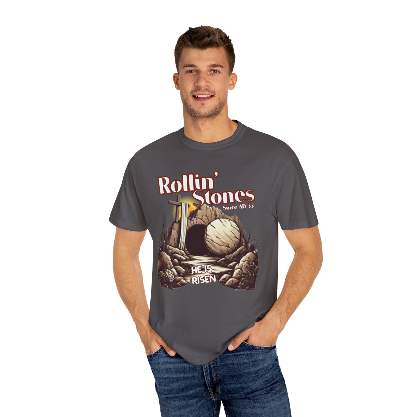 Inspirational Unisex T-Shirt - 'Rollin' Stones' Design - He's Risen