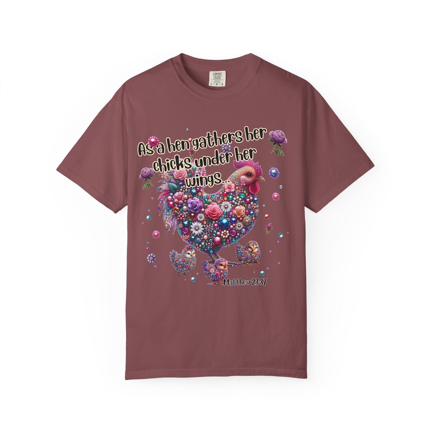 Under His Wings" Jeweled Chicken Tee – Matthew 23:37