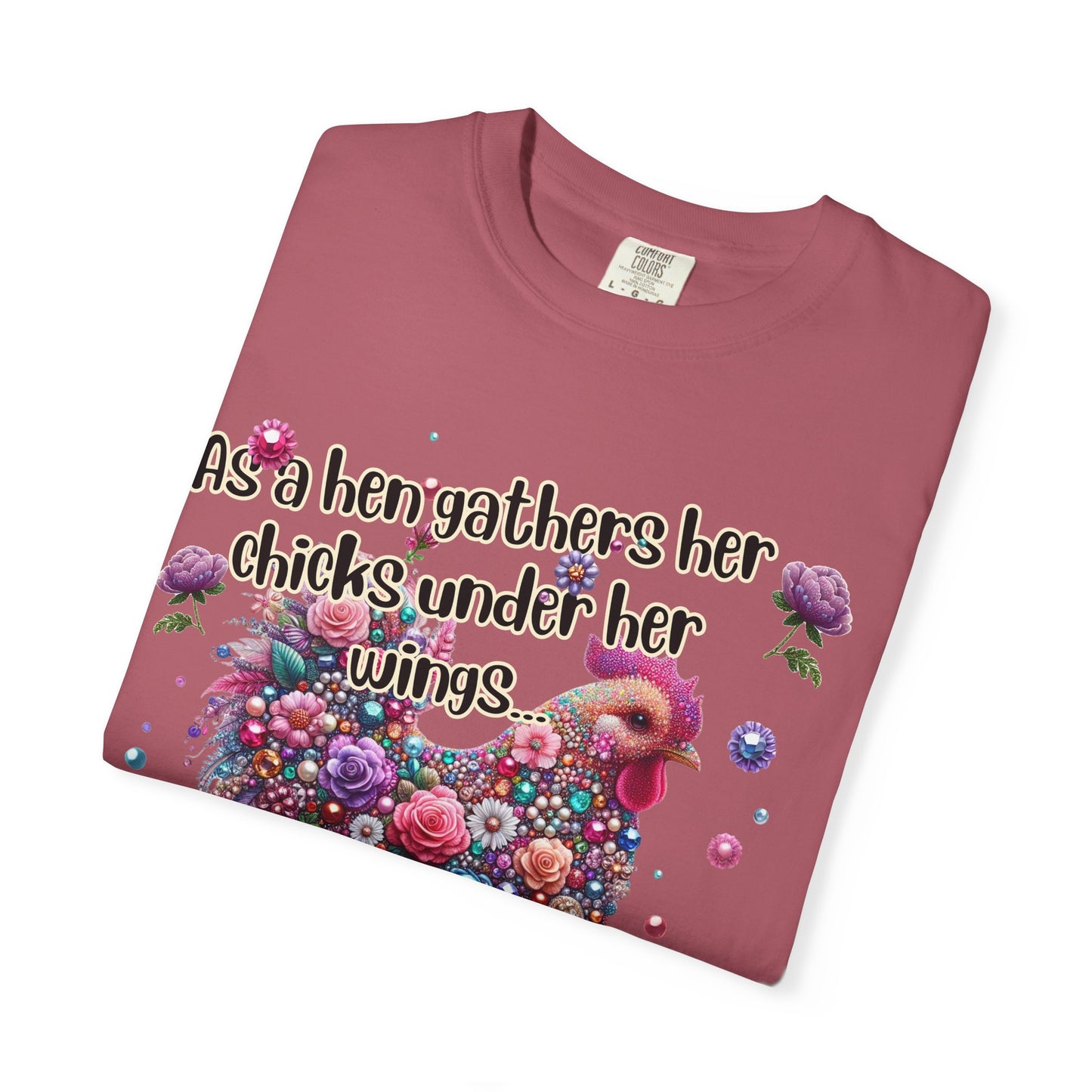 Under His Wings" Jeweled Chicken Tee – Matthew 23:37