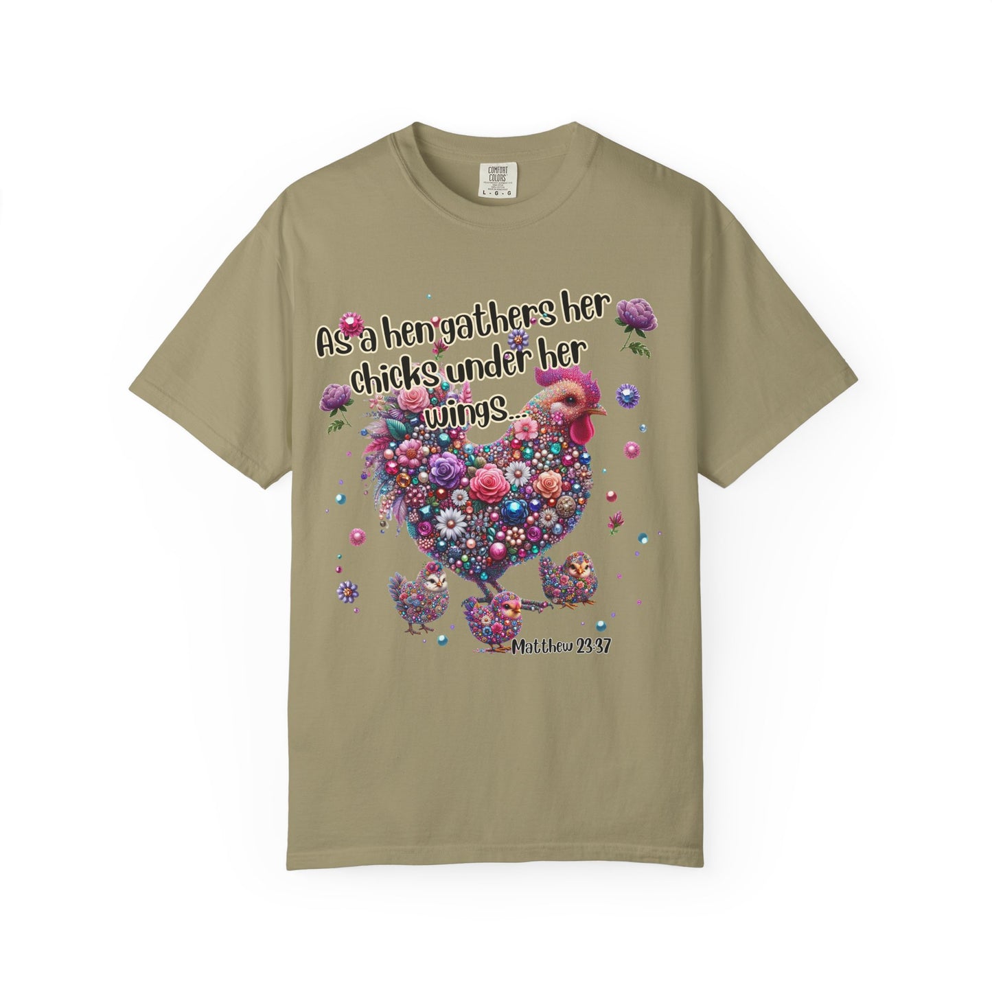 Under His Wings" Jeweled Chicken Tee – Matthew 23:37